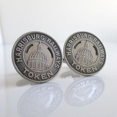 Vintage Silver Tone Cincinnati Transit Token Cufflinks