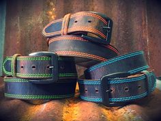 3D Western Men Belt Leather Heavyweight Made In The USA Stitch Orange Brown 1196