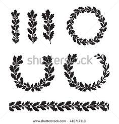 Silhouette oak wreaths in different shapes half circle circle branch and seamless border Branch drawing Drawing borders Circle borders