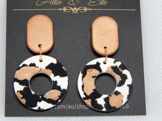 Modern Clip On Earrings Black Large Dangle Earrings Birthday Gift for Best Friend Gothic Earrings Handmade Polymer Clay Arch Earrings