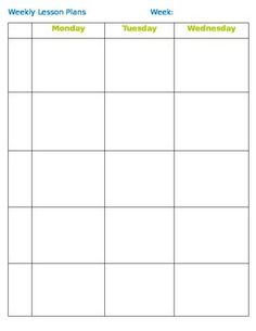 free printable weekly lesson plan template