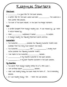 96 Best Reading Response Journals Images Comprehension Reading Response Starters For Journals Log