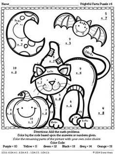 Color By Number Codes Addition Halloween Puzzles Math For KidsFun