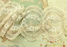 Antique Net Lace Trim LAST 23 Edwardian Metallic Embroidered Trim Gorgeous