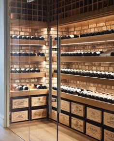 wine cellar, glass walls, glass doors, wine crate storage, wine storage, wine cellar inspiration, inspo Wine Cellar Basement, Glass Wine Cellar, Wine Cellar Design, Home Wine Cellars, Wine Closet, Wine Cellar, Cellar Inspiration, Wine Cellars, Wine Cabinets