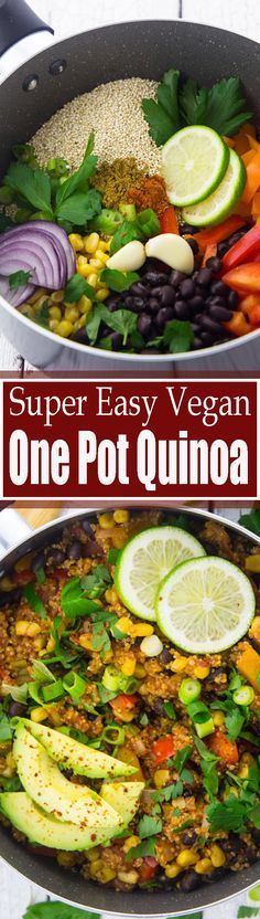 This one pot quinoa makes such a great and healthy dinner! It's vegan, vegetarian, gluten-free, and super easy to make! Protein, Quinoa Recipes, Vegan Quinoa, Vegetarian Dishes, Vegan Dinners, Vegan Dishes, Healthy Dinner