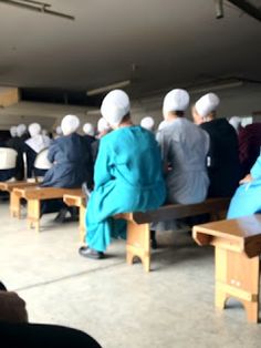 Amish Wedding ~ Wedding Guests on Benches on the Ladies Side for the Wedding Ceremony and Service~ Sarah's Country Kitchen ~