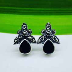 Conjunto pendientes de plata 925 Con Marquesitas Dama Boda Regalo Stud Zafiro