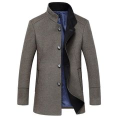 YOUTHUP Mens Double Breasted Wool Coat Slim Fit Short Type Winter Trench Coats Peacoat