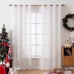2 Panels Ivory RYB HOME Semi Sheer Curtains Natural Linen Blend Curtains Light Airy Privacy Country Sheer Drapes for Kitchen Dining Bedroom Window Decor W 52 x L 45