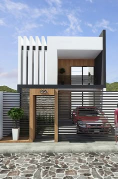 Casa planejada: fachada planejada de estilo moderna Minimalist House Design, Modern Minimalist House, House Front Design, Modern Small House Design, Bungalow House Design