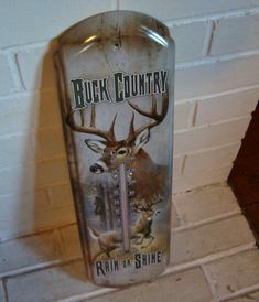 Deer Hunter with Buck Nostalgic Tin Thermometer 5 inch x 17/" NEW