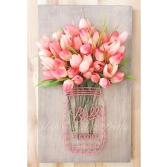 Mason Jar String Art With A Printable Template To Make It Easy Ordering Recipe Large Custom Ball Mason Jar String Art Stain Cream Wash Walnut C Flowers Tulips Originalmasonjarstringart Homedecor