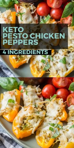 Keto Pesto Chicken Stuffed Sweet Peppers, a simple FOUR ingredient dinner that is healthy and gluten free! Under 6 net carbs per serving! Keto Pesto Chicken Stuffed Sweet Peppers, a simple FOUR ingredient dinner that is healthy and gluten free! Under 6 net carbs per serving!