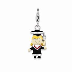 Beautiful Sterling silver 925 sterling Sterling Silver Rhodium-plated 3-D Enameled Fish w//Lobster Clasp Charm