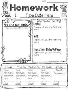 homework chart templates