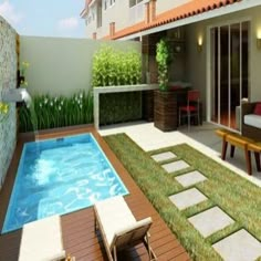 Albercas Economicas Pequeñas para Patios Normales Small Backyard Pools, Small Yards With Pools, Small Pool Houses, Lap Pools, Indoor Pools, Cheap Backyard