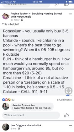 K, Cl, BUN, Creatinine, Ca Levels Hack. Very basic but it might help. Nursing Study Tips, Nursing Labs, Nursing Cheat, Lpn Nursing