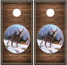 Lets Print Big Buck Deer Field Wood American Flag Corn Hole Board Decal Wrap