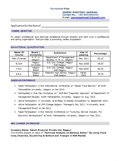 mba fresher resumes