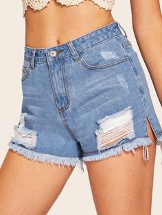 pipigo Womens High Waist Bandage Butt Lift Zip Up Destroyed Ripped Beach Shorts