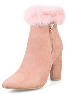 Women's Elegant Pendant Dressy Inside Zip Up Chunky High Heel Ankle Boots Pointed Toe Booties With Faux Fur Women's Elegant Pendant Dressy Inside Zip Up Chunky High Heel Ankle Boots Pointed Toe Booties With Faux Fur