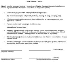 snow removal contract templates