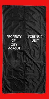 CITY MORGUE SKELETON DEAD BODY BAG 6/' FT HALLOWEEN PROP BLACK CRIME SCENE MURDER