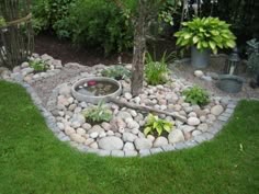 garten gestaltungsideen steine wasser mini reich pflanzen rasen