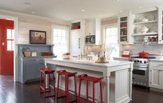 24 Best Blue Kitchen Red Accents Images Vintage Colors Amazing Kitchen Love The Red And Blue Touches Wood Wall Trehus Builders