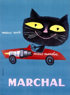 Philips Radio 1950 Black Cat and Fish Vintage Poster Print Fun Cat Advertising