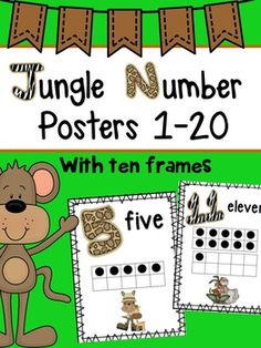 jungle safari number posters 1 20 with ten frames jungle theme classroom safari theme classroom jungle theme activities