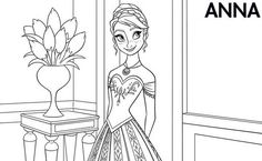 Anna In Beautiful Dress Coloring Page ColoringBeautiful