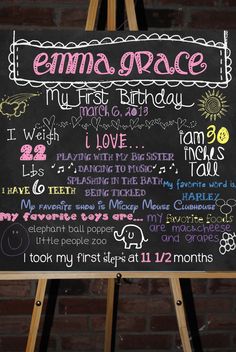 custom printable chalkboard first birthday sign board poster basic