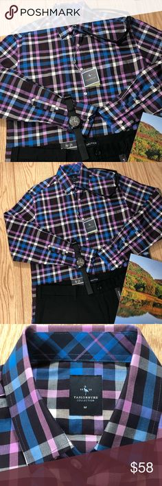 NEW NWT TAILORBYRD Collection WHITE BLUE STRIPE 100/% COTTON L//S DRESS SHIRT sz M