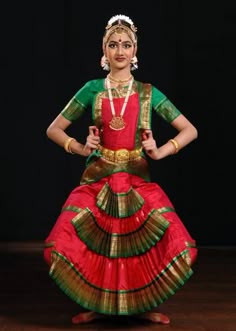 red and green bharatanatyam dress