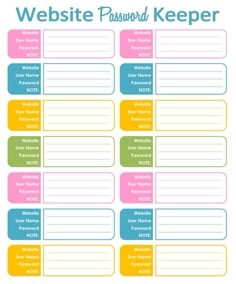 printable password organizer