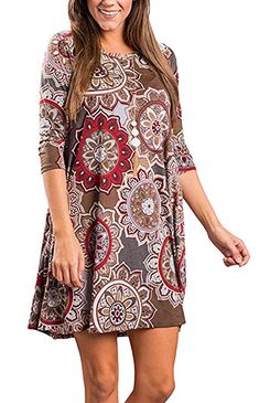 CSSD Womens Short Sleeve Long Beach Dress Summer Casual Retro Print Tunic Skirt Round Neck Slim Princess Dresses