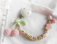 Personalised Baby DUMMY CLIP girls motif rose heart Pacifier Holder with preffered name Beststeller from Germany