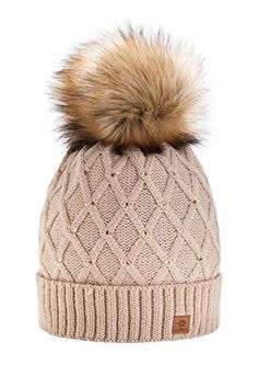 Transser Womens Knit Slouch Pom Pom Beanie Hats Thick Soft Warm Winter Hats Skully Cap Ski Hat