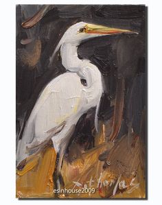 Heron Oil Painting Signed P White Heron Oil Painting Signed P White