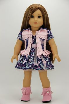 Sparkle Girlz Blue Denim Split Front Pink Trim Capris Doll REGULAR PETITE