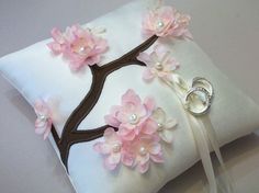 light pink blossom ring pillow by WhiteThistleBridal on Etsy