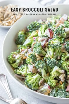 Easy Broccoli Salad | This easy broccoli salad recipe is made with bacon and grapes. The creamy dressing is dairy free and since there’s no sugar added, it’s also paleo and whole 30 friendly. #dairyfree #broccoli