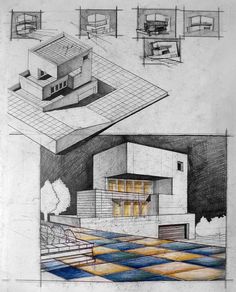 Architecture Drawing Pencil contemporary house, pencil + colored crayons | arch-student Architecture Drawing Pencil contemporary house, pencil + colored crayons | arch-student