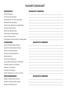 Wedding Flowers Flower Checklist For Planners Etc Wedding Flowers Check List Google Search