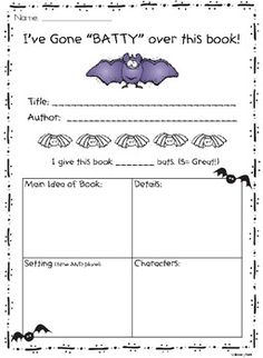 Halloween book report worksheets