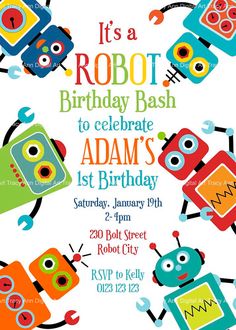 robot birthday invitations