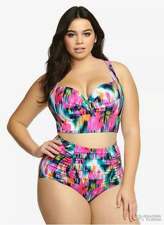 2pc Fuchsia//White Padded Bra Top Wide Strap Swimsuit Bikini Swimwear XL-3XL Set