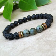 Norse Viking Rune Spacer Lava Stone Beads Bracelet Hommes Femmes Cuff Yoga Bijoux